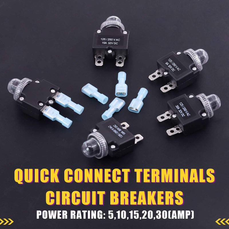 Swpeet 30Pcs 5 Sizes Thermal Circuit Breaker with Quick Connect