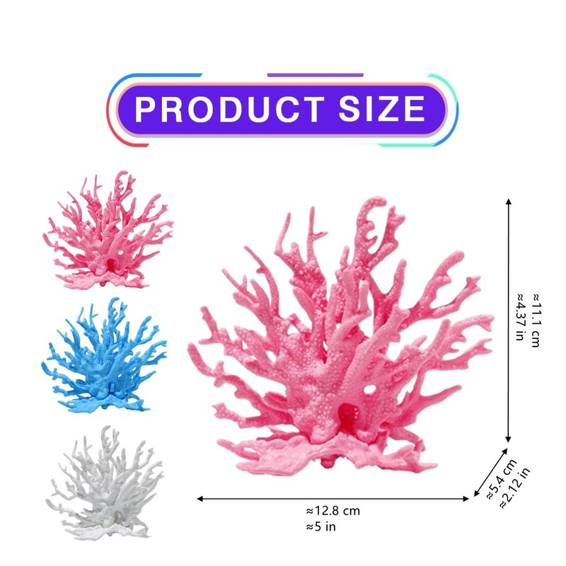 3 Pcs Aquarium Coral Reef Decor, Blue, White, Pink