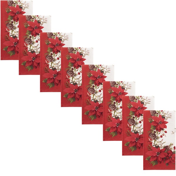 Newbridge Christmas Blooming Poinsettia’s Double Bordered Set of 8 Fabric