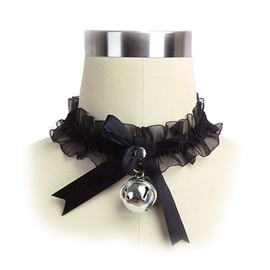 SWAGPAI Lace Handmade Cosplay Choker Lolita Kitty Bell Collar Women Bow Choker Necklace (Black)