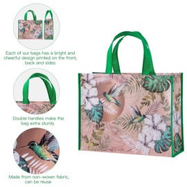 WRAPAHOLIC Large Reusable Gift Bag with Handles - 10 x 5 x 13 inch - Hummingbird Flowers Enjoy Summer Time