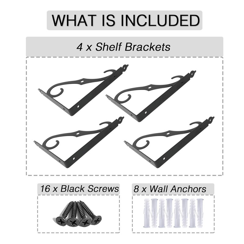Ouvin Decorative Wall Brackets 4 Pack Retro Black White Heavy