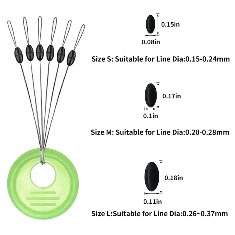 Yonihawk Fishing Bobber Stopper,6 in 1 Rubber Float Sinker Stops,Black
