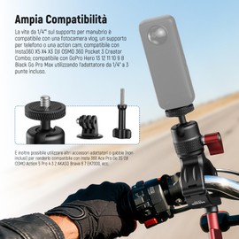 NEEWER Supporto per Manubrio Moto Bici Compatibile con GoPro DJI Osmo Action Camera, Supporto Action Camera a Morsetto per Palo Manubri con Rotazione a 360° per Registrazione Video POV, CA165
