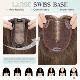 S-noilite Real Human Hair Toppers for Women 10x12cm Large Base Hair Topper for Thinning Hair Dark Brown Topper Hair Piece Wiglets to Cover Grey Hair(12 Inch,Dark Brown)