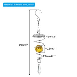 PATIKIL 8" Gazing Ball Spiral Tail, Decorative Wind Spinners 1" Crystal Glass Ball with Hanging Swivel Hook for Indoor Outdoor Garden Decoration, Yellow