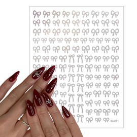 6 Sheets Bow Nail Stickers Black White 3D Self-Adhesive Nail Decals Ritual Knot Abstract Line Nail Designs Gold Red Pink Silver Golden Bows Nail Supplies for Women Girls Manicure Nail Decoration