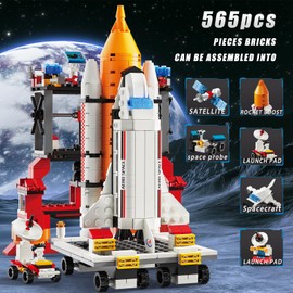 Doloowee Space Exploration Shuttle Toys - 16 in 1 Toy Building Blocks Sets - STEM Aerospace Building Kit Toy with Heavy Transport Rocket & Launcher Great Gift for 6 7 8 9 10 11 12+ Years Old