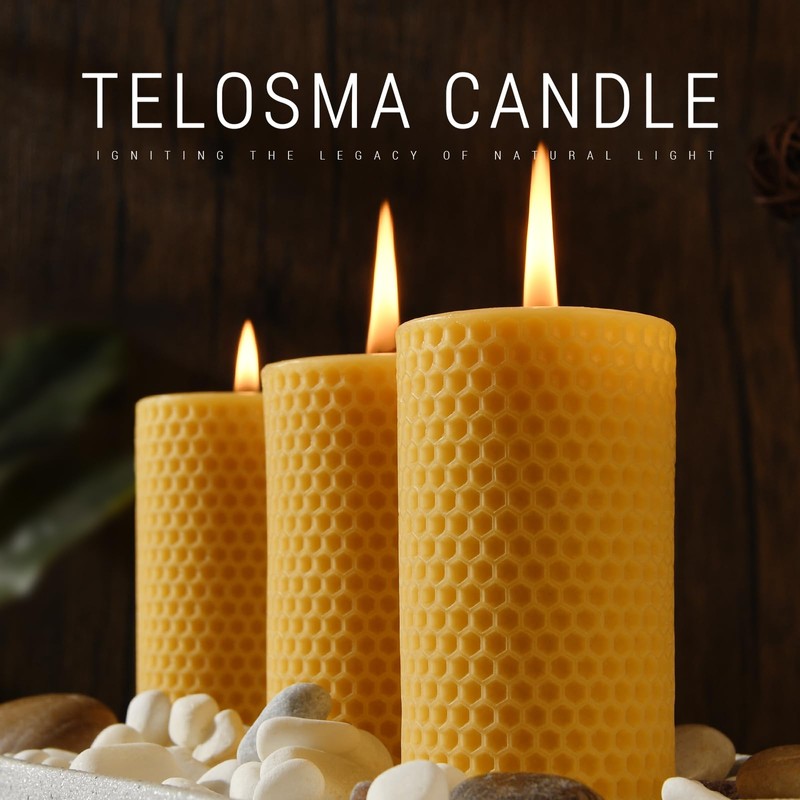Pure Natural Beeswax Pillar Candles - Pack of 3 -