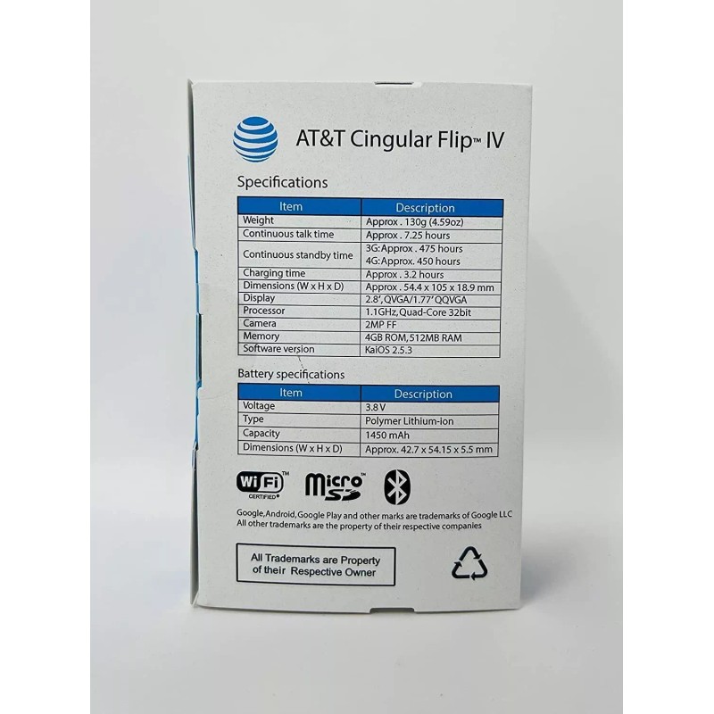 Alcatel U102AA Cingular Flip IV 2.8" 4GB I Black 4G-LTE