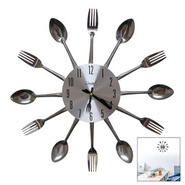 Xrten DIY Kitchen Wall Clock Cutlery Design Kitchen Clock Cutlery for Office School Decoration