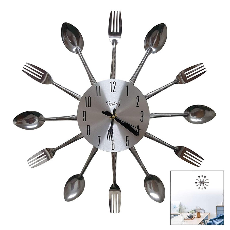 Xrten DIY Kitchen Wall Clock Cutlery Design Kitchen Clock Cutlery