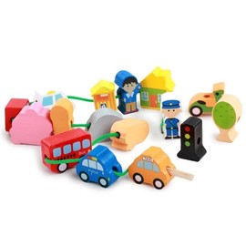 HAPPYTOYSMX Juguete, Didactico, Infantil, Madera, Ciudad de Ensarte, Juego de Construcción, Coordinación.