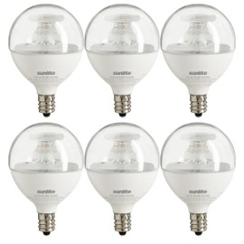 Sunlite G16.5 Light Bulb LED, 5 Watts (40W Equiv.), 350 Lumens, Dimmable, Type G Globe Shape E12 Candelabra Base, Short Bulbs, Vanity Mirror Bulbs, Energy Star Listed, 3000K Warm White, Clear, 6 Count