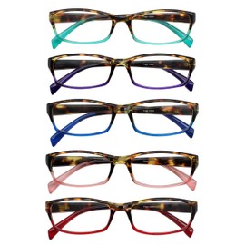 Yogo Vision Reading Glasses 5 Pairs Fashion Ladies Quality Designed Spring Hinge Readers for Women Set of Havana: Blue, Pink, Purple, Red Green 3