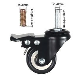 DICASAL 2 Inch Metric Stem Casters, M8*30 Stem Diameter 8mm, Length 30mm Heavy Duty Locking Cster 360 Degree Swivel Stem Wheels with Double Brakes Quite PU Rim for Floor Pack of 4