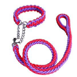 Love Dream Dog Collar and Leash Set, Heavy Duty Nylon Braided Rope Strong 44 FT Dog Leash and Martingale Training Collar for Small Medium Large Dogs Training and Walking (Red & Purple