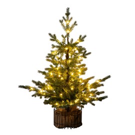 Nearly Natural 3ft Pre-Lit Artificial Christmas Tree in Jute Wire Planter with 30 Warm White LED Lights