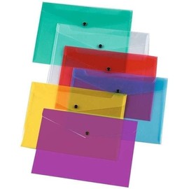 5 Assorted Color A4 Popper Wallets - Clear Plastic Paper Wallets for Document Storage and Office Organization Supplies - Lightweight Transparent Folders with Snap Closure