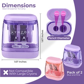 2 Pcs Pencil Sharpener with Container, Dual Holes (8mm - 12mm) Pencil sharpeners for Kids, Adults,School, Home and Office, Rectangular Shape Makeup Pencil Sharpener (Pink & Purple)
