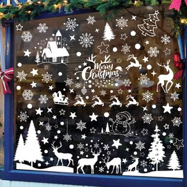 Christmas Window Stickers, 10 Sheets Reusable Christmas Window Clings Double-Sides Xmas Window Decorations Xmas Window Decals with Snowman Reindeer Snowflakes Pine for Christmas Winter Party Supplies