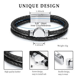 Minicremation Cremation Jewelry for Ashes Urn Bracelet Clasp Beads Cowhide Multi-Layer Braided Genuine Leather Urn Bracelet for Men Women (24cm, Silver)