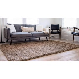 Unique Loom Solid Shag Collection Area Rug (6' 1" x 9' Rectangle, Sandy Brown)