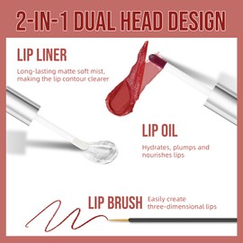 MUREND 2 In 1 Peel Off Lip Stain Lip Gloss Oil Dual Ended Combo Set, Long Lasting Lip Tint, Waterproof, Transfer-Resistant, Smudge-Proof, High Pigmented, Matte & Glossy Makeup for Women Girl 03#
