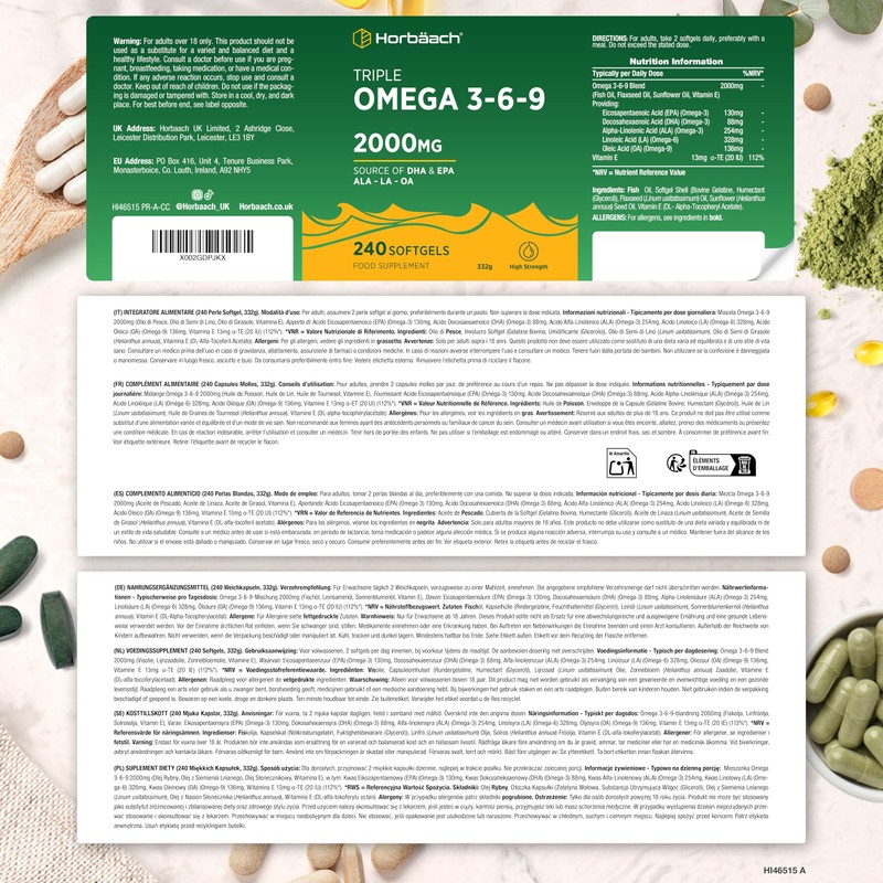 Horbaach Omega 3 6 9 Capsules High Dose 2000 mg