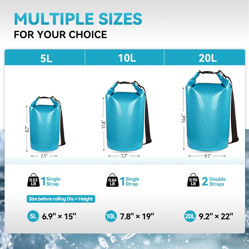 MARCHWAY Floating Waterproof Dry Bag Backpack 5L/10L/20L/30L/40L, Roll Top Sack