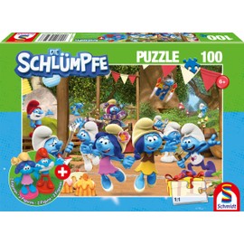 Schmidt Spiele 56523 The Smurfs, Smurfed Party, 100 Pieces, Children's Puzzle, Includes 2 Figures, Multi-Coloured