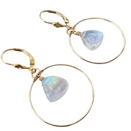 Rainbow Moonstone Gemstone Hoop Earrings, 14K Gold Filled, Elegant Jewelry Gifts for Women, Wife, Mom, Her, Birthday, Mothers Day, Wedding Jewelry For Brides, June Birthstone