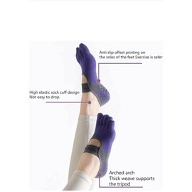 Yoga Zehensocken mit Gummizug, Rutschfeste Pilates Socken Violett und Grau