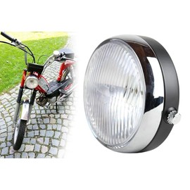 BISOMO Headlight Round 6-12 V Outer Diameter 140 mm, Headlight Glass Diameter 120 mm Transparent, Universal Moped Moped Mokick Compatible with Hercules Sachs Kreidler Piaggio