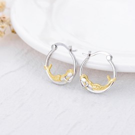 S925 Sterling Silver Mermaid Hoop Earrings Little Mermaid Earrings for Women Hypoallergenic Ocean Jewelry Gift, Sterling Silver, No Gemstone