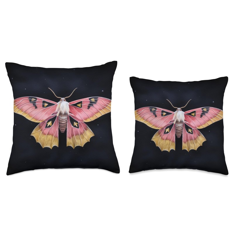 Celestial Rosy Maple Moth Throw Pillow
