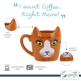 Servette Home Brown Cat Coffee Mugs for Cat Lovers I want Coffee…Right Meow!