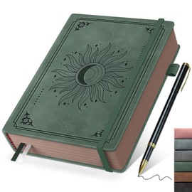 Smarpau A5 Notebook, Retro Style Journal with Pen, Hardcover Leather Journals within 366 Pages 100gsm Thick Paper, Writing Journal for Business, Work, School and Travel Diary,14.5 x 21cm-Dark Green