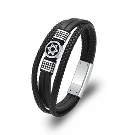 Cremation Jewelry Urn Bracelet for Ashes for Women Men Multilayer Braided Leather Stainless Steel Star of David Bracelet Jewelry