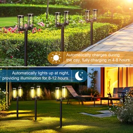 Solar Pathway Lights Outdoor, 4 Pack 8 Lights Solar Garden Lights Waterproof, LED Solar Lights, for Yard Lawn Walkway Driveway Landscape Decor Warm White 4 Double or 8 Single Head