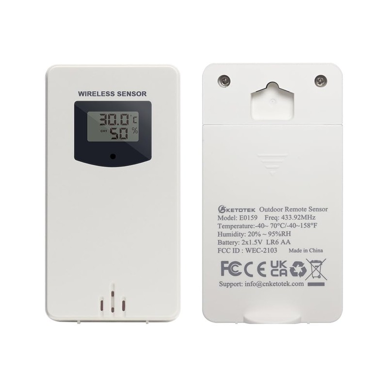 KETOTEK Transmitter Wireless Outdoor Weather Station Humidity Temperature Sensor