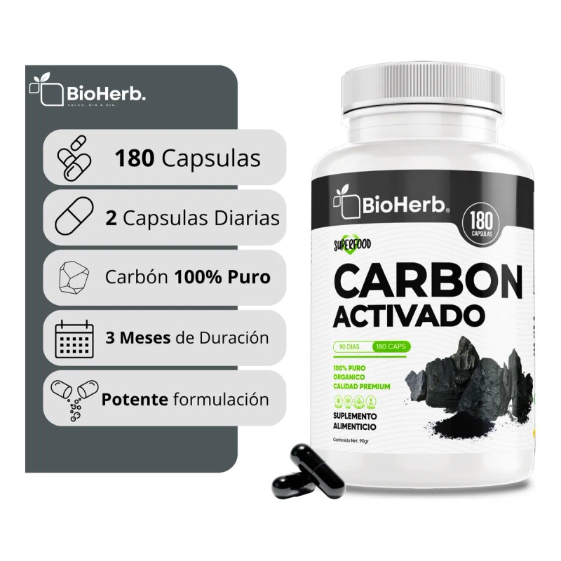 Carbn Activado Micronizado - Eficaz Soporte Digestivo 180 Cpsulas