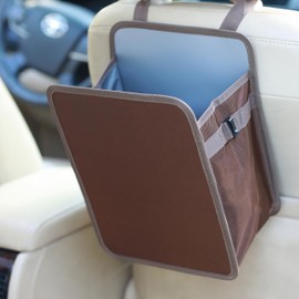 Ginsco 3 Gallons Open-Top Car Trash Can, Large Capacity Hanging Car Trash Bag with Water-Proof PEVA Liner, Stand Car Trash Bag Foldable Car Storage Bag for Cars SUV Truck (Brown)