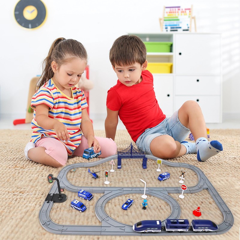 LZDMY Electric Car Racing Track Railway Children (72 Pieces)
