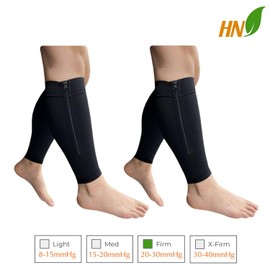 HealthyNees Shin Footless 20-30 mmHg Zipper Compression Leg Calf 2 Pairs Sleeve (Black Combo, 3X-Large)