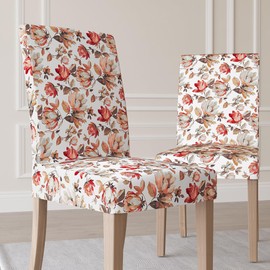 No. 918 Aleena 2-Pack Floral Print Stretch Fit Elastic Dining Chair Cover Pair, Scarlet