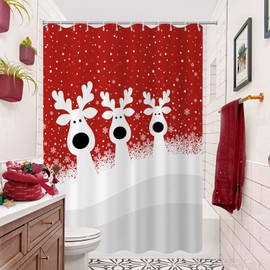GCIREC Christmas Shower Curtain, Red White Christmas Elk Winter Snowflake Bathroom Curtain Bathtub Home Decor Waterproof Fabric Machine Washable with 12 PCS Hooks,72" Wx72 L