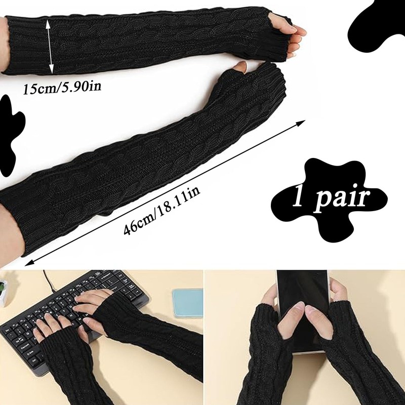 KYEDGC Arm Warmers Womens, Autumn Winter Black Arm Warmers, Knitted