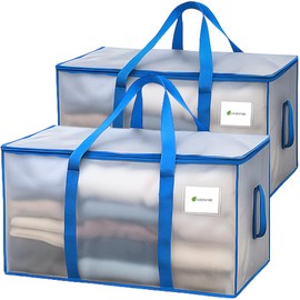Pack of 2 Clear Heavy Duty Extra Large Moving Bags with Zipper & Handles – Reusable Foldable Storage Bags for Clothes, Laundry, Camping Gear, Toy & Blanket Storage – Waterproof Space Saving Organiser
