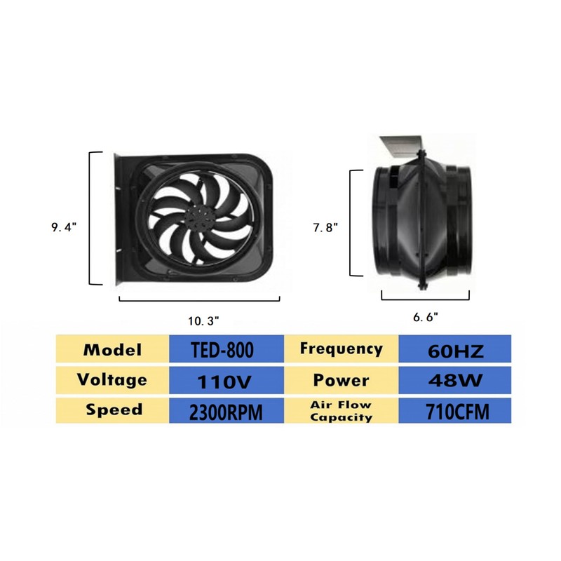 Gainsh 8 Inch Inline Duct Fan 710CFM, Quiet Ventilation Exhaust